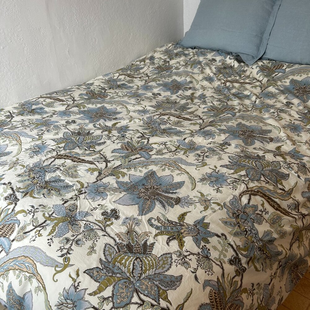 Duvet Cover Queen Size 100% Cotton Blue Cream Gold Floral Reversable